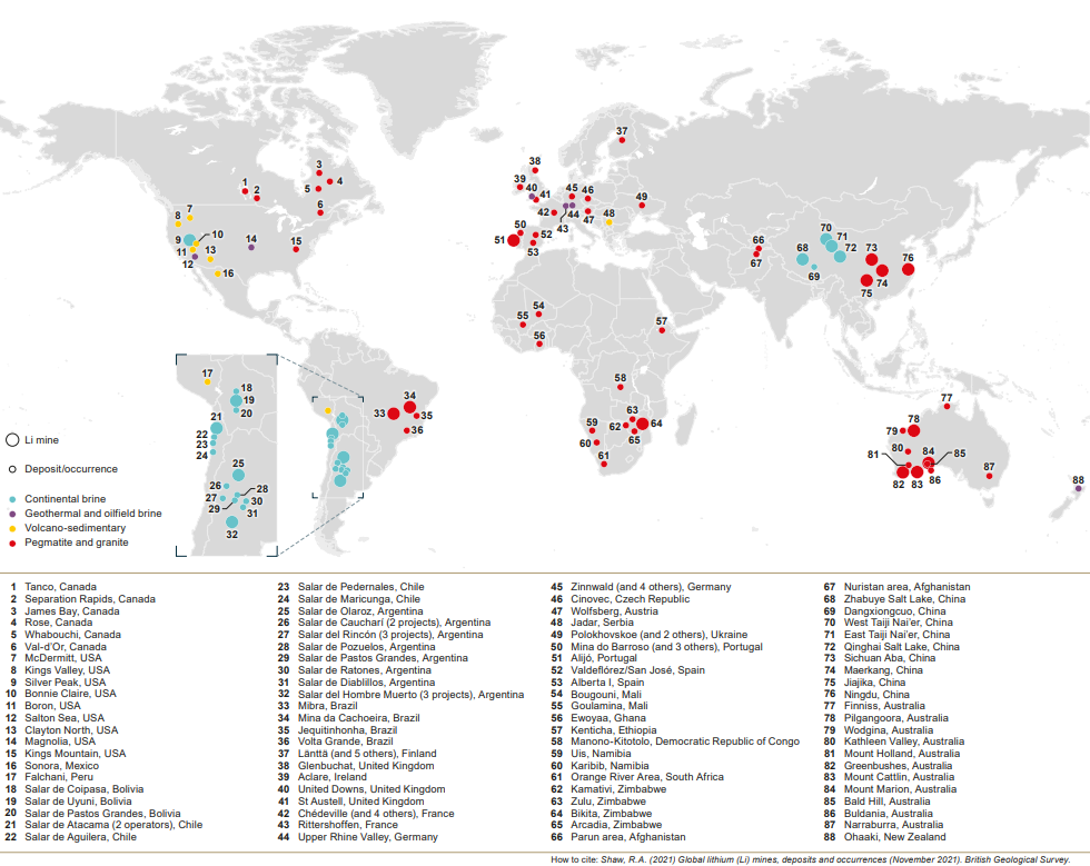 리튬채굴과 환경 - 전세계 리튬매장 지도